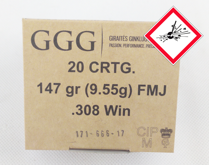 GGG Büchsenpatrone .308 Win FMJ BT 147grs.